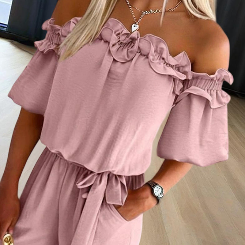 Elegant Ruffle-Sleeves Off-Shoulder Jumpsuit - US Only