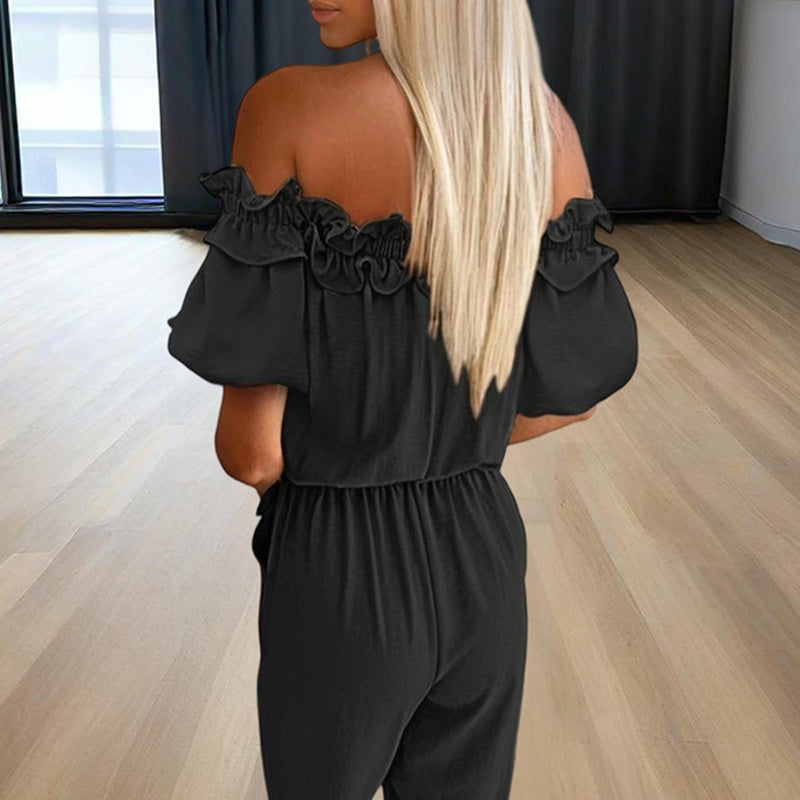 Elegant Ruffle-Sleeves Off-Shoulder Jumpsuit - US Only