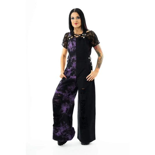 Black-and-Purple Tie-Dye Dungarees