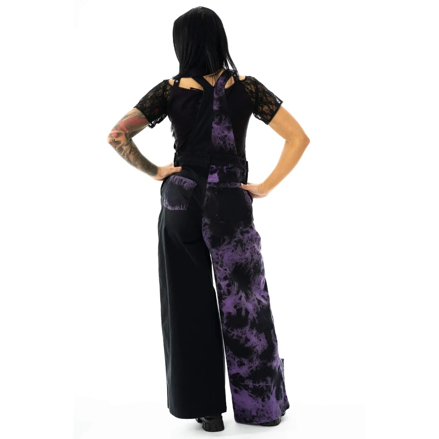 Black-and-Purple Tie-Dye Dungarees