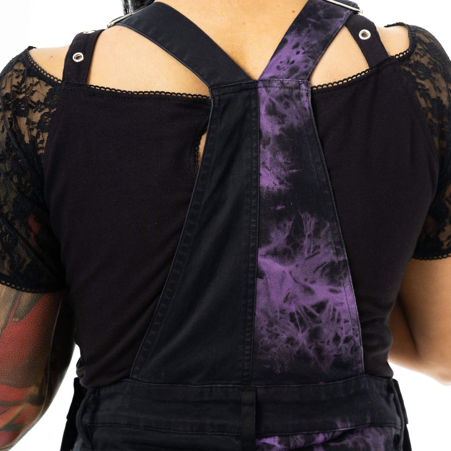 Black-and-Purple Tie-Dye Dungarees