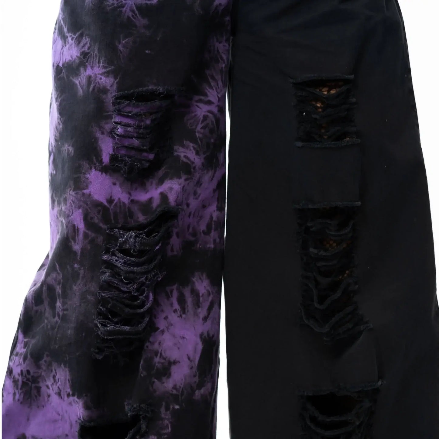 Black-and-Purple Tie-Dye Dungarees