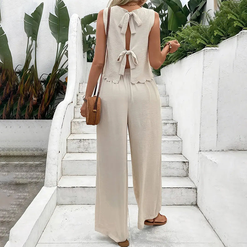 Sleeveless Crop Top Wide-Leg Pants Outfit - US Only
