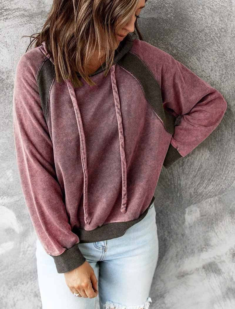 Casual Patchwork Hooded Long-Sleeve Sweater Shirt