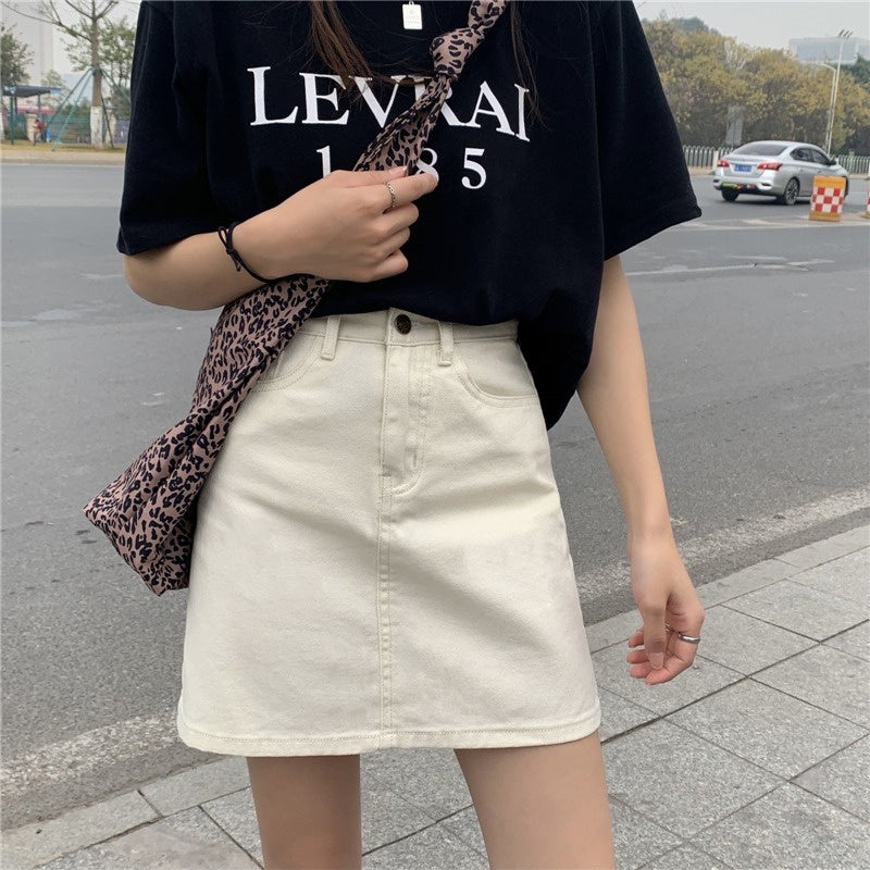 Women's High-waist Denim A-line Wrap Hip Skirt