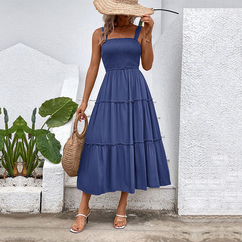 Solid-Colour Sling Summer Dress