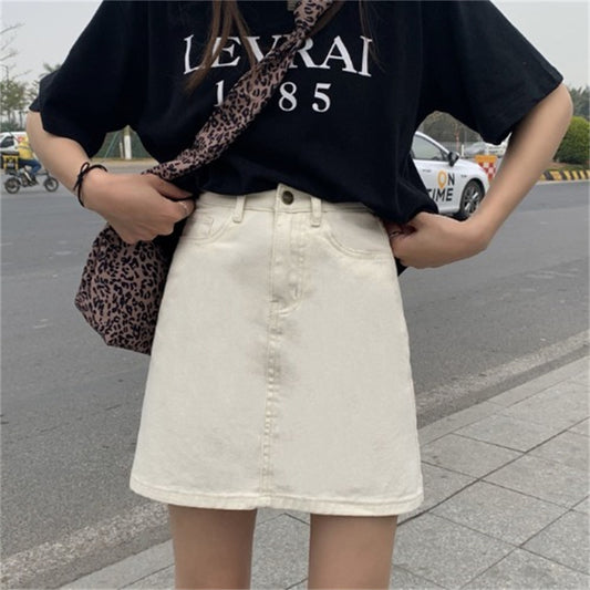 Women's High-waist Denim A-line Wrap Hip Skirt
