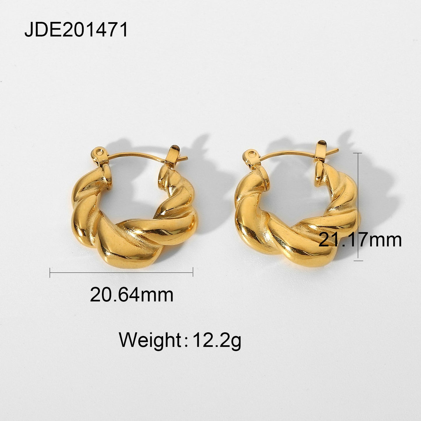Stainless Steel Twist Hoop Earrings - Titanium Steel - 18K Gold-Plated
