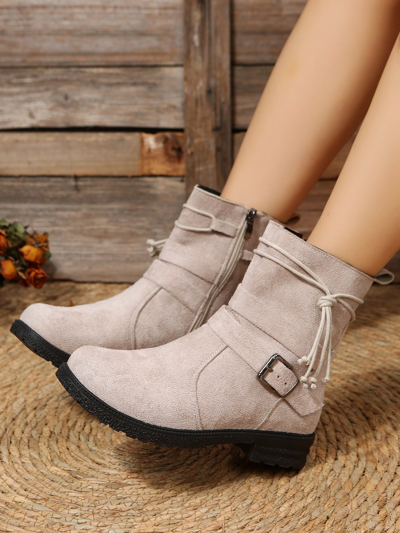 Round-Toe Buckle Boots