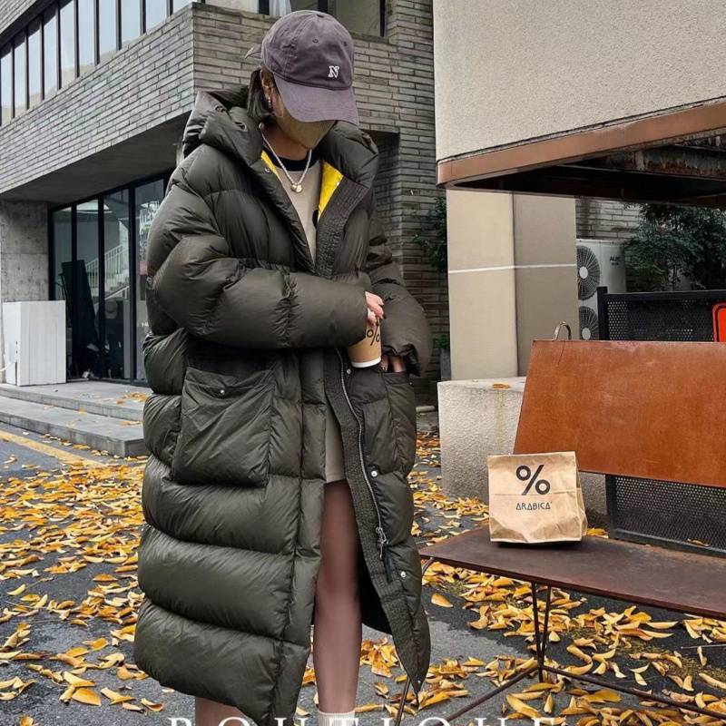 Women's Below-the-Knee Length Winter Loose Hooded Thick Jacket