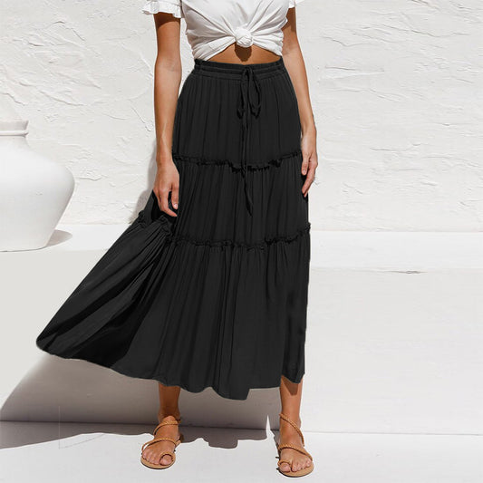 Pure Color Simple Pleated Irregular Skirt