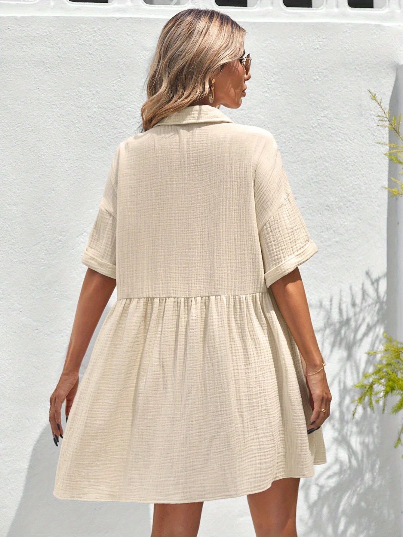 Casual Holiday Shirt Dress With Ruffles - US Only