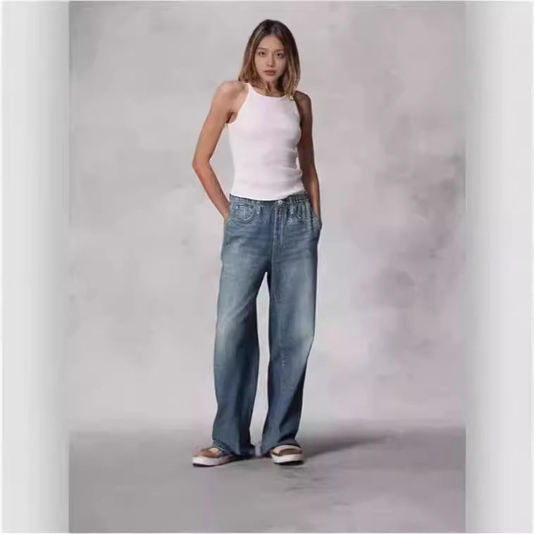 Retro Loose Wide-Leg Denim Trousers