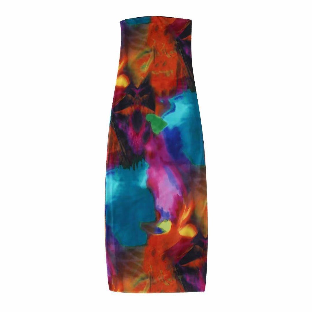 Bandeau Slim-Fit Printed Silk Net Dress