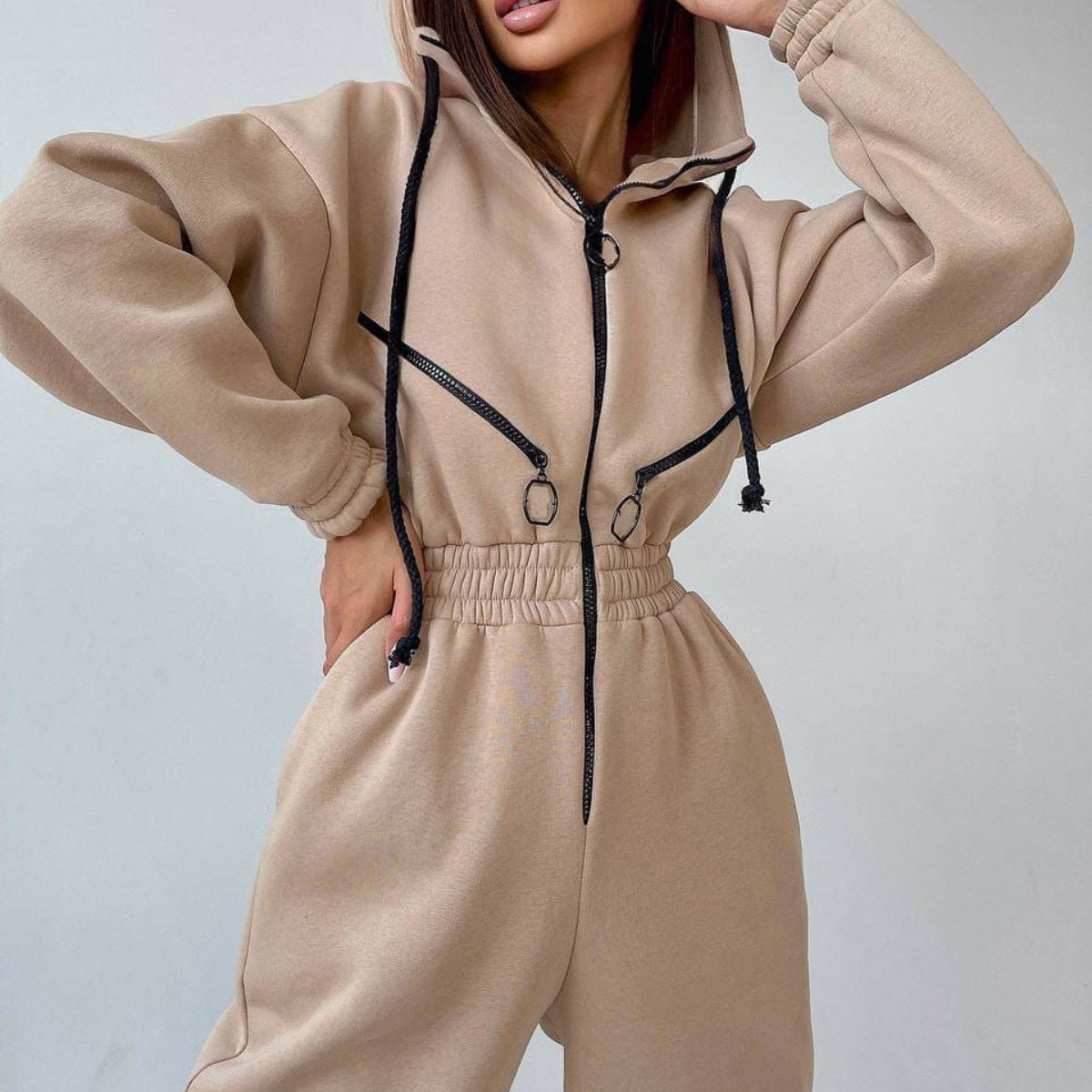 Women's Casual Hooded Jumpsuit - One-Piece Suit