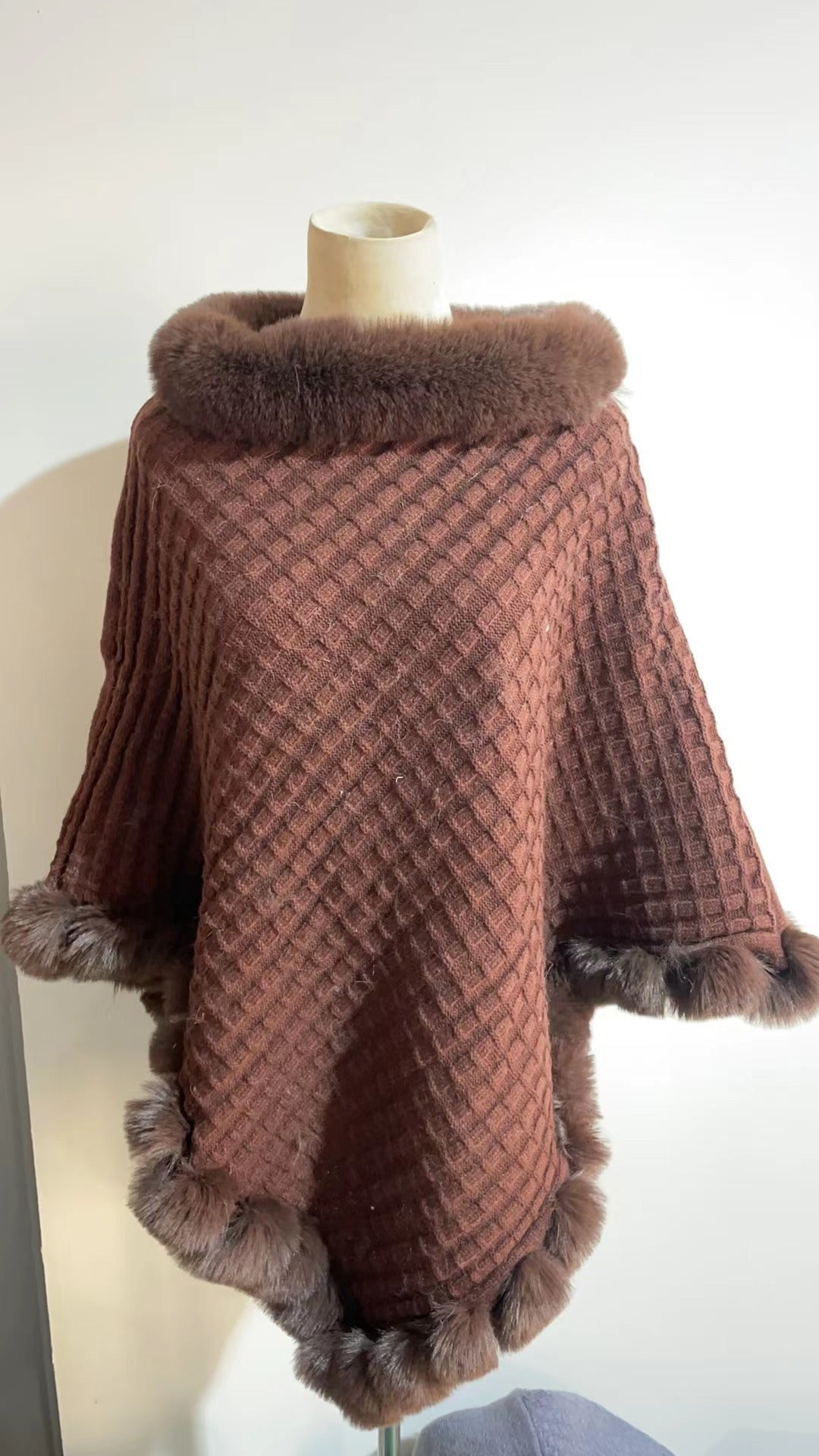 Rex Rabbit Fur-Collar Shawl Cape