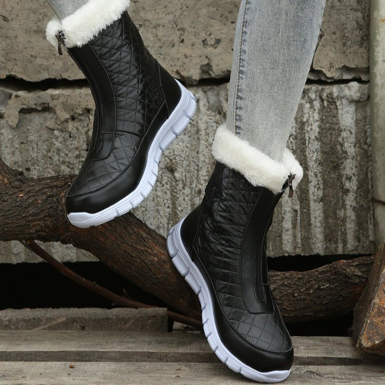 Black Boots For Women Shoes - Warm Combat Boots With Front Zipper