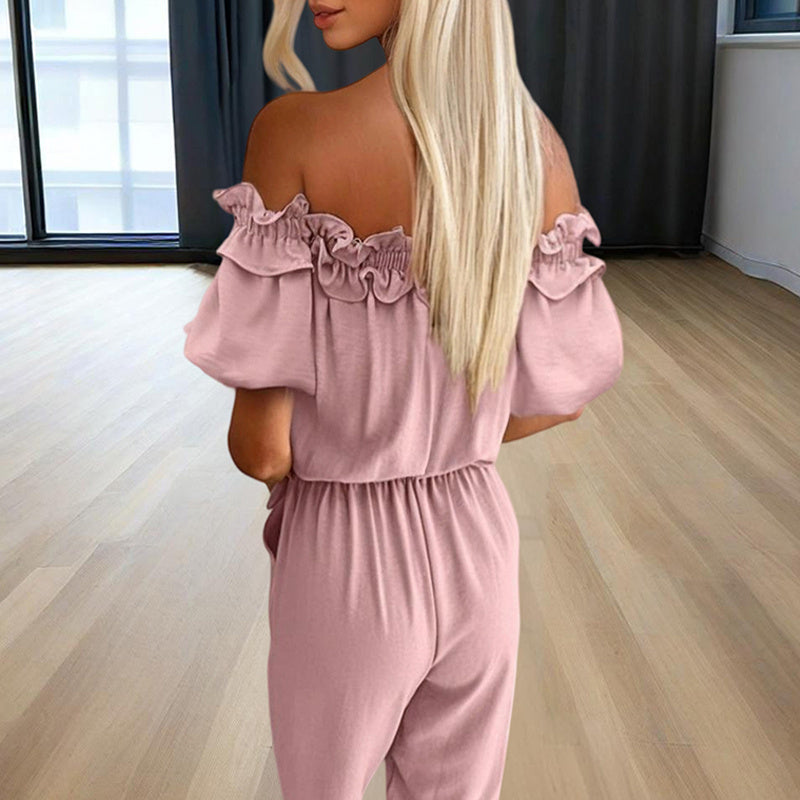Elegant Ruffle-Sleeves Off-Shoulder Jumpsuit - US Only