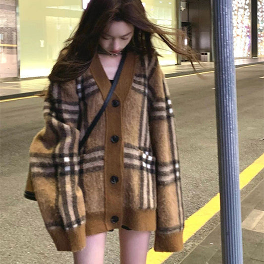 Loose & Lazy Style Mid-Length Knitted Cardigan Jacket For Women