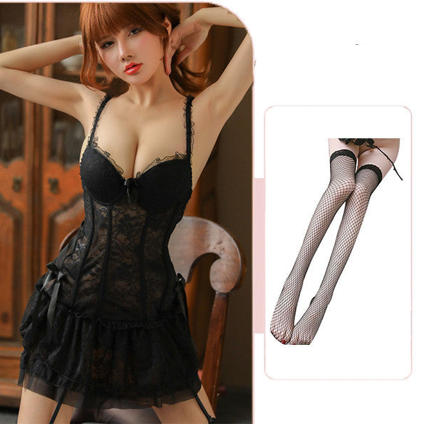Lace Gathered Underwire Suspender Dress
