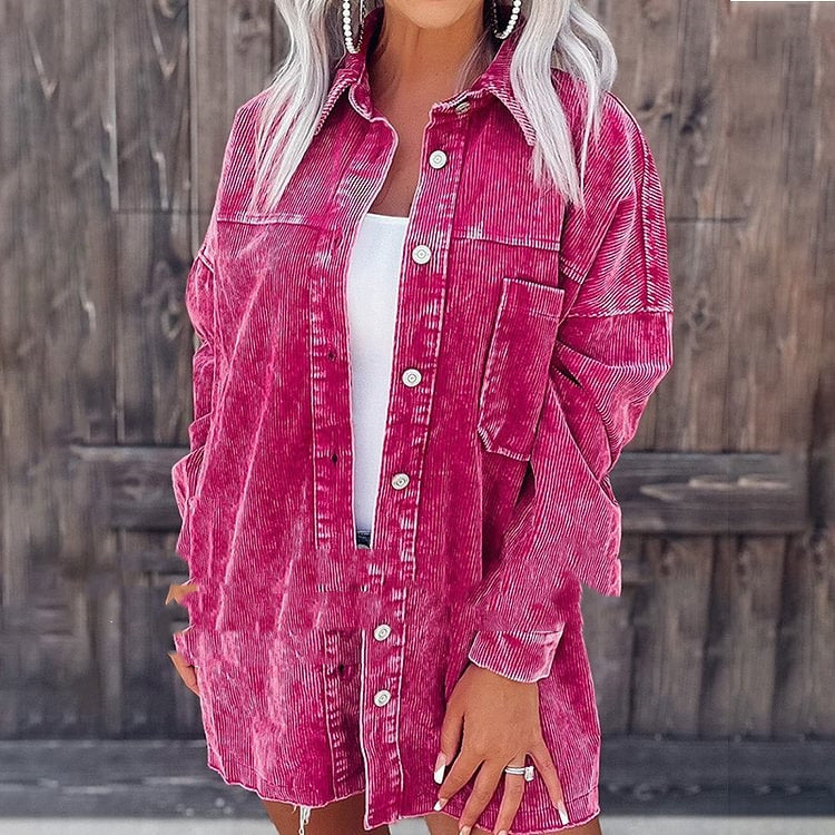 Distressed Corduroy Shirt Jacket