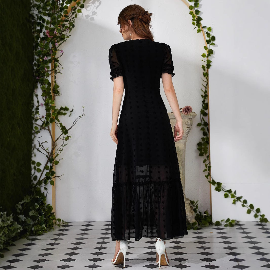 Women's Spring Summer Elegance V-neck Lotus Leaf Dress