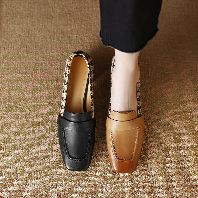 Square-Head Thick Middle-Heel Shoes