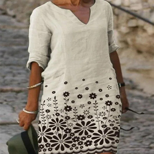 Printed Geometric Pattern Loose Midi Dress