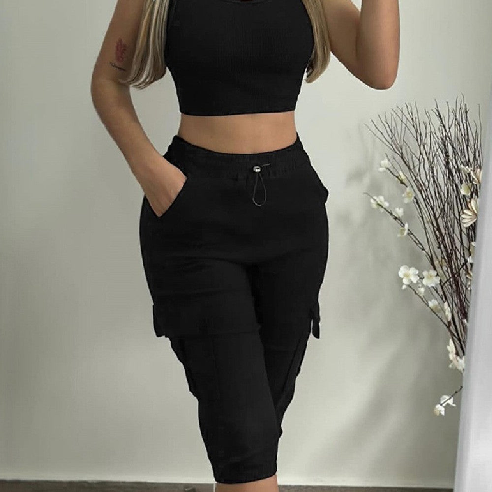 Women's Casual Multi-pocket Solid Color Cropped Pants