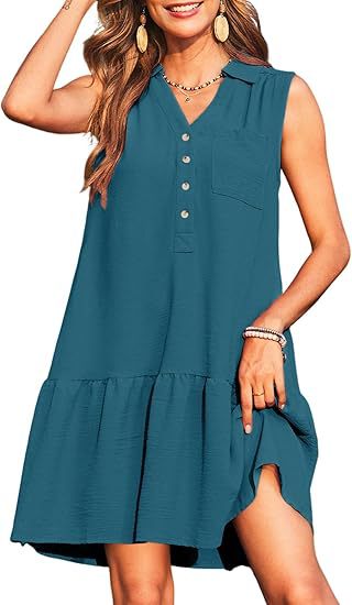 V-Neck Buttons Sleeveless Dress