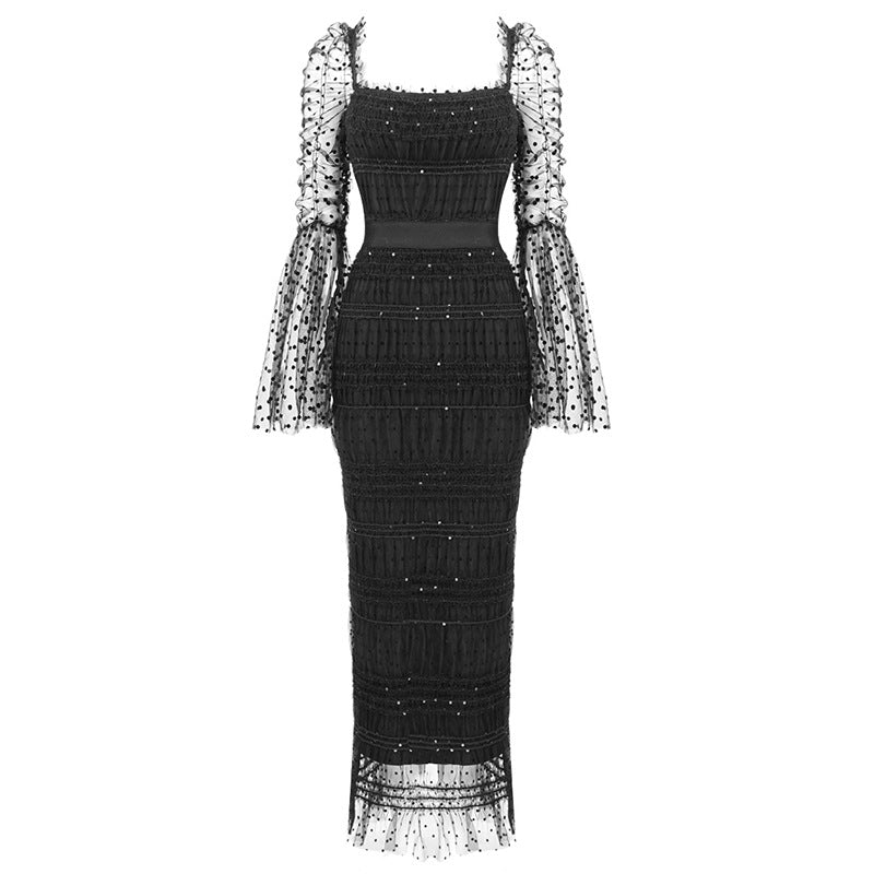 High-End Polka Dot Mesh Chiffon Dress