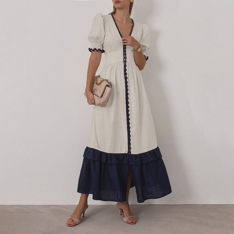Linen Contrast-Colour Cardigan Dress