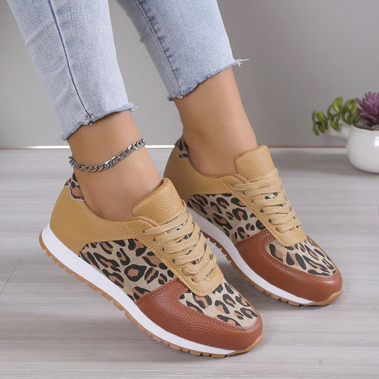 Leopard Print Lace-Up Sneakers For Women