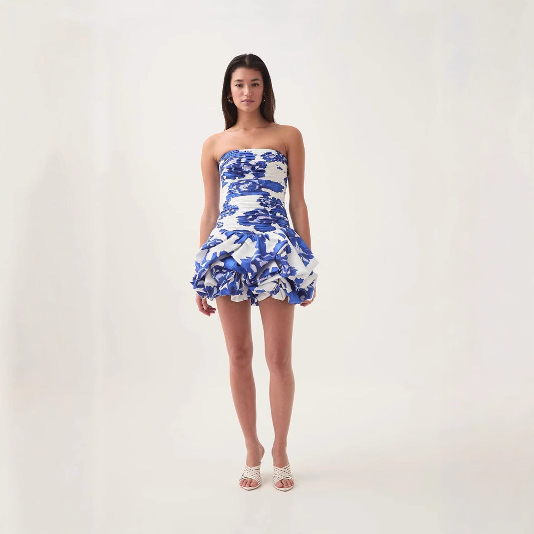 New-Style Strapless Pleated Short Dress
