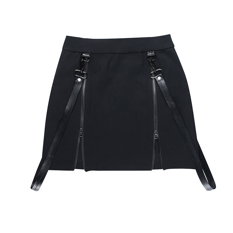 Double-Zipper Bag Hip Gothic Design Skinny Skirt For Women