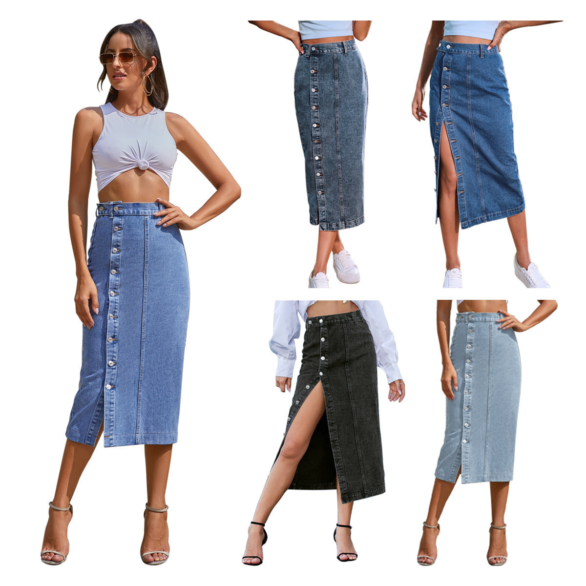 Buttons A- Line Denim Skirt