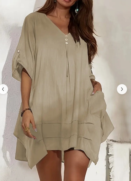 Linen Dress Halter Front Center Button Decoration Comfortable