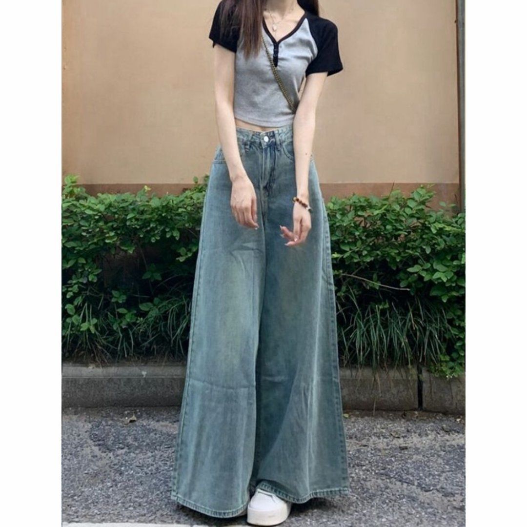 Washed-Out Vintage Wide-Leg Jeans