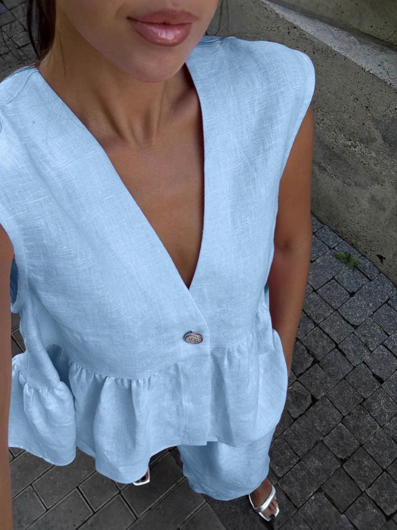 V-Neck Vest & Wide-Leg Pants Outfit