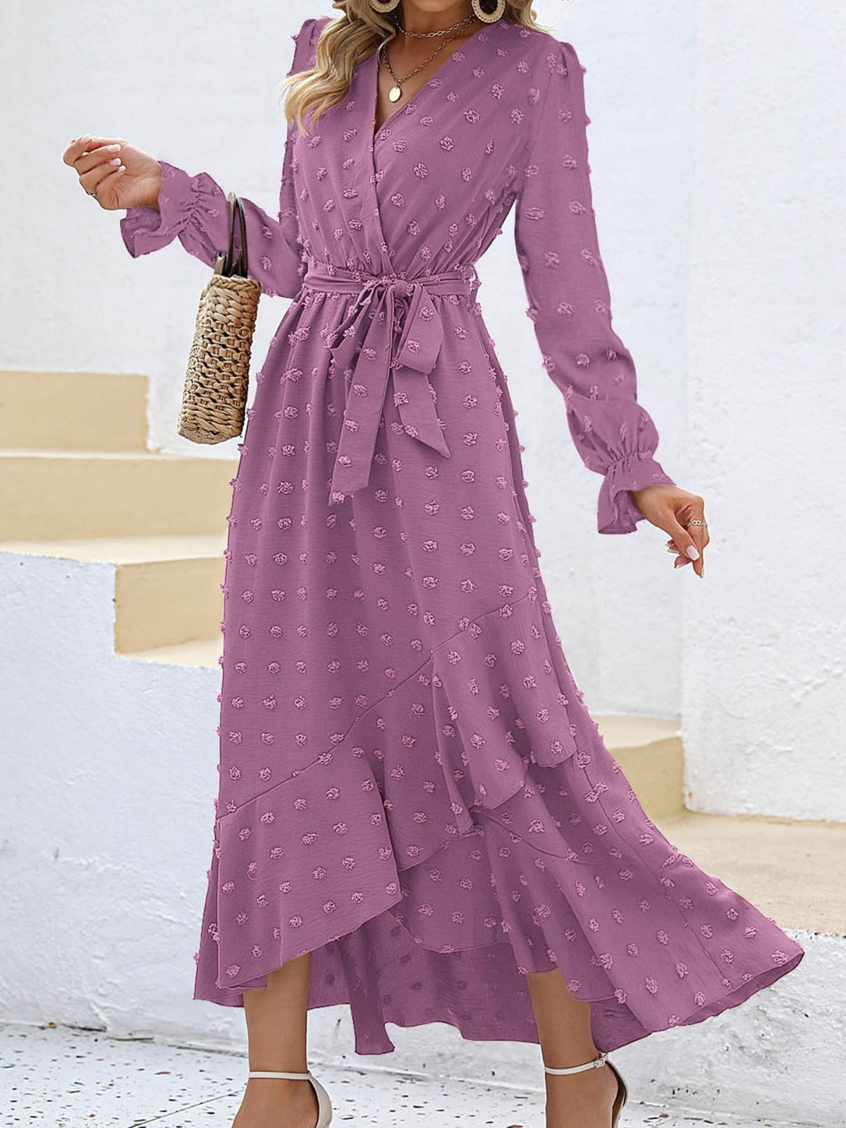 Women's Polka Dot Long-Sleeve Party Dress