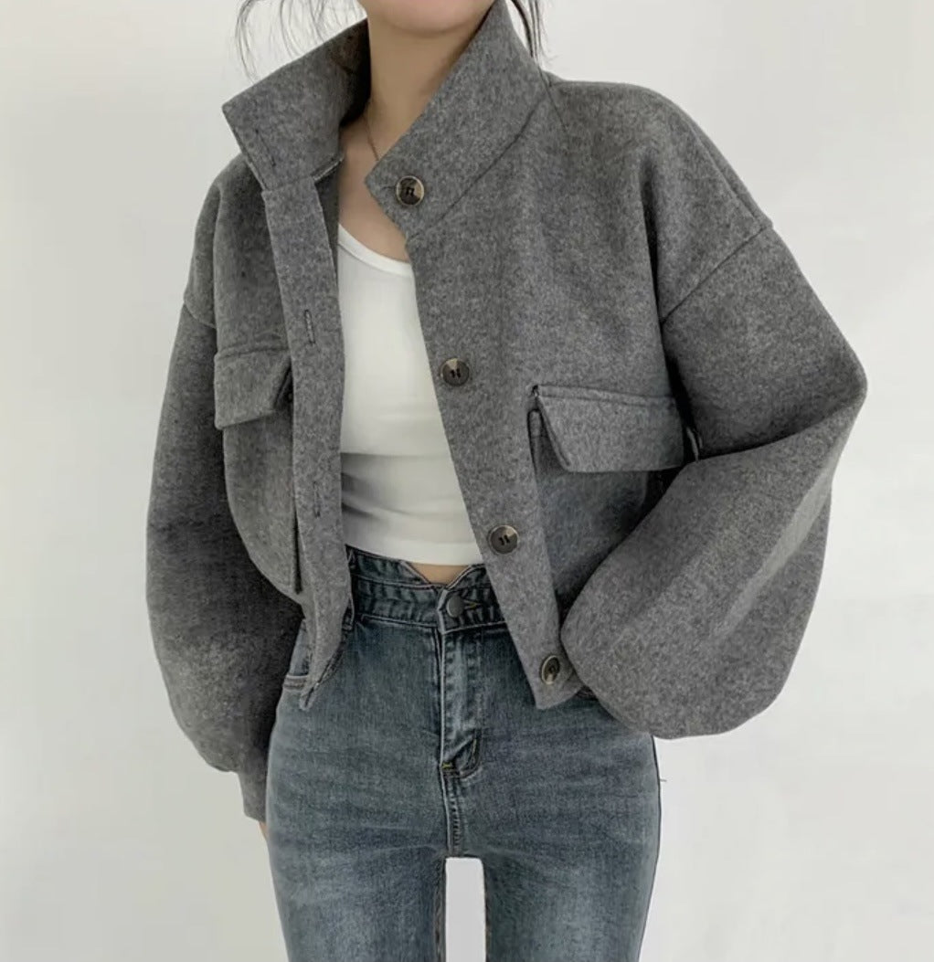 Short Idle Loose Casual Woollen Coat