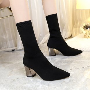 Pointed-Toe High-Heel Sock Boots