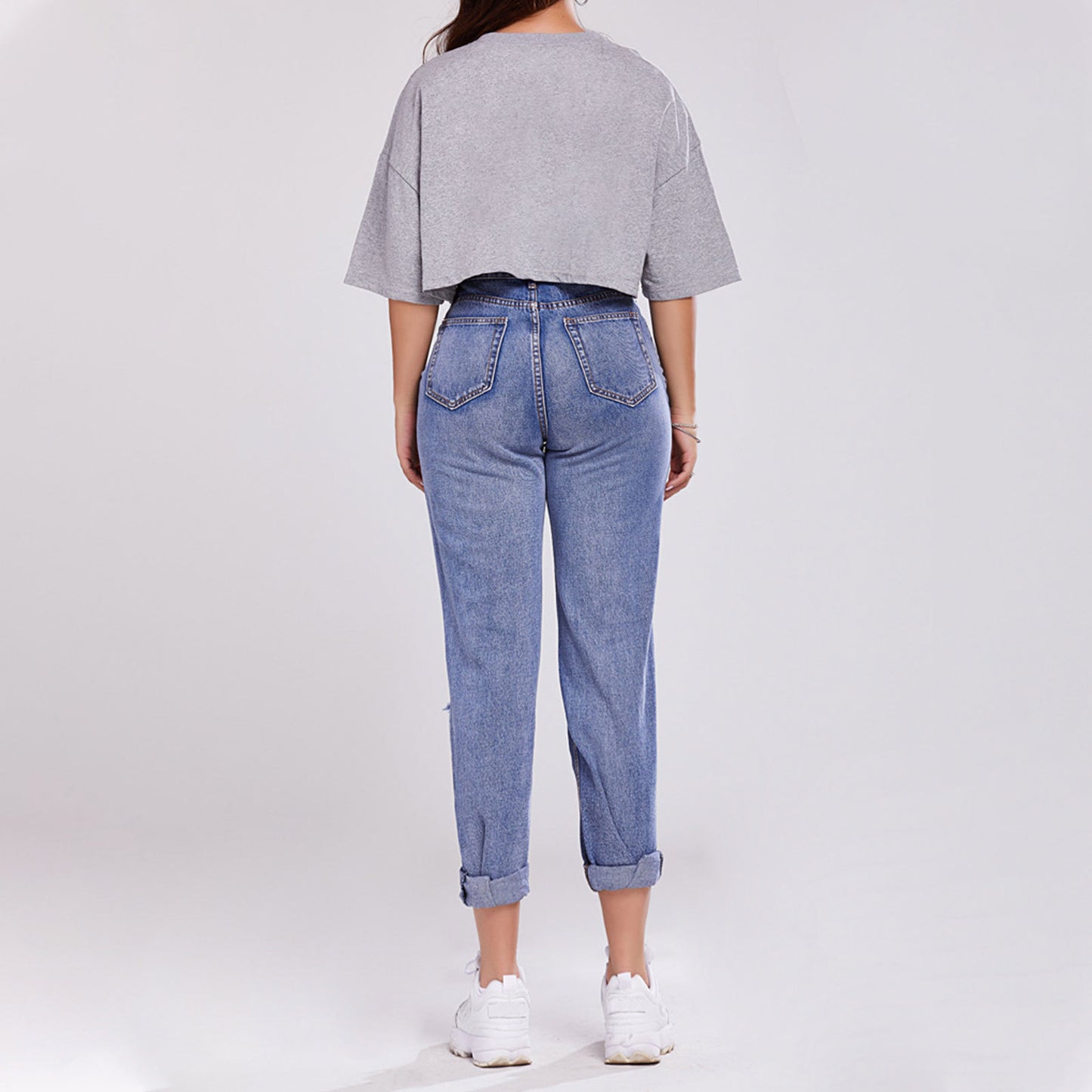 Ladies' High-Waisted Butt-Lifting Casual Straight-Leg Denim Trousers