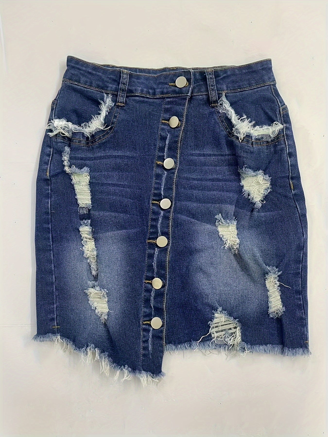 Ripped Raw-Hem Denim Mini Skirt