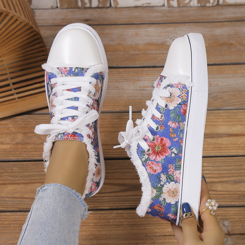 Flat-Bottom Graffiti Canvas Shoes For Women