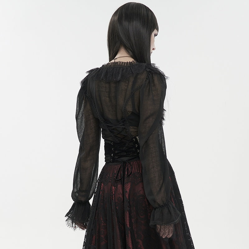Punk Goth Lace Lace-Up Dress Shirt