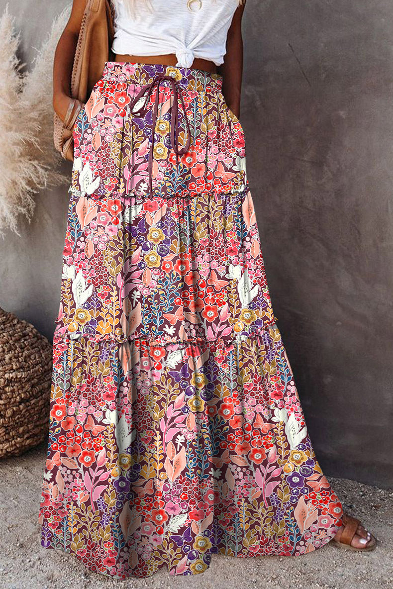 Bohemian-Style Loose Casual High-Waist Long Skirt