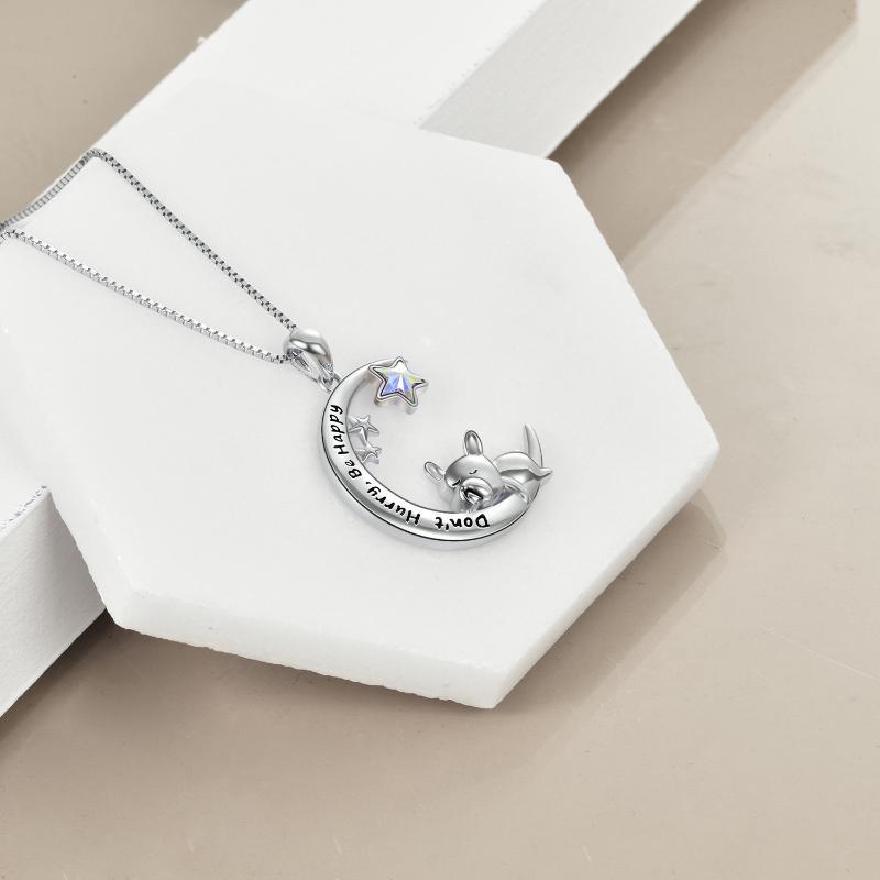 Sterling Silver French Bulldog Moon Pendant Necklace