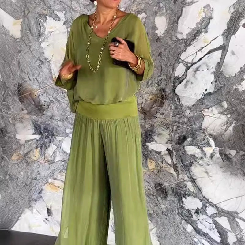 Fashionable Best-Selling Solid-Colored Chiffon Set For Women