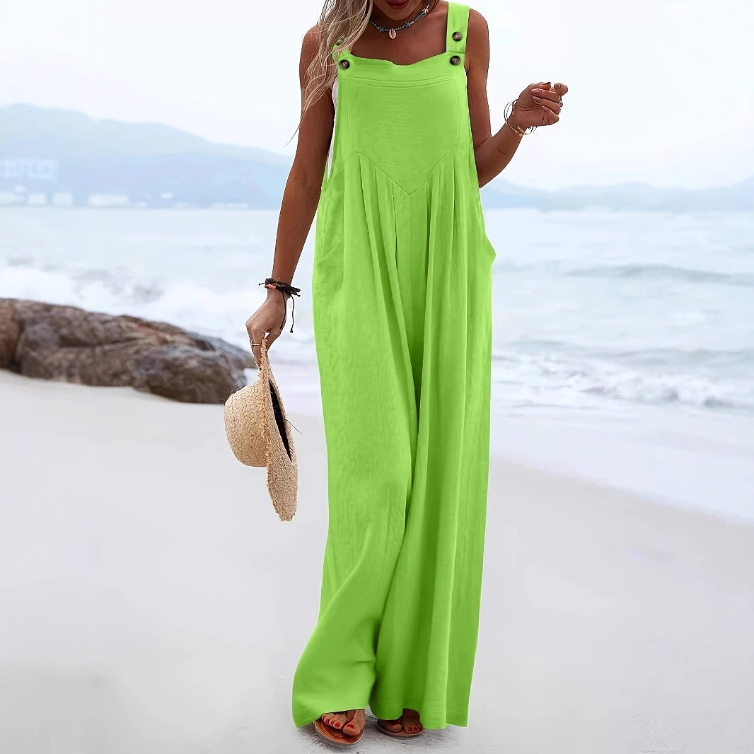 Sleeveless Solid-color Jumpsuit Multi-color Wide-leg Overalls